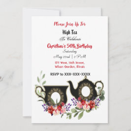 ブラックティーポットフローラアフタヌーンハイティー50誕生日 招待状