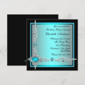 ブラックティールブルーの誕生日パーティー招待状 招待状 (正面/裏面)
