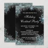 ブラックティールブルーの雪の結晶クリスマスパーティー 招待状 (正面/裏面)