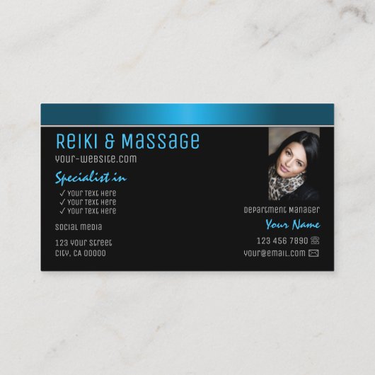 ブラックティール（緑がかった色）グラデーションシックとモノグラムと写真 名刺 (裏面)