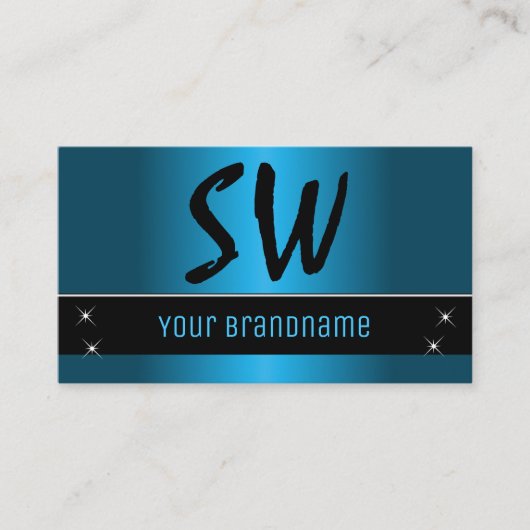 ブラックティール（緑がかった色）グラデーションシックとモノグラムと写真 名刺 (正面)