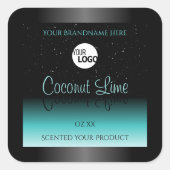 ブラックティール(緑がかった色)グラデーション製品ラベルソフトグリッターロゴ スクエアシール (正面)