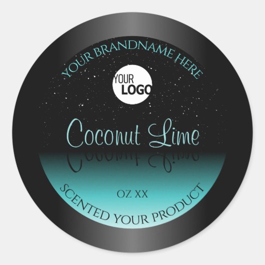 ブラックティール（緑がかった色）グラデーション製品ラベルソフトグリッターロゴ ラウンドシール (正面)