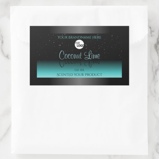 ブラックティール(緑がかった色)グラデーション製品ラベルソフトグリッターロゴ 長方形シール (バッグ)