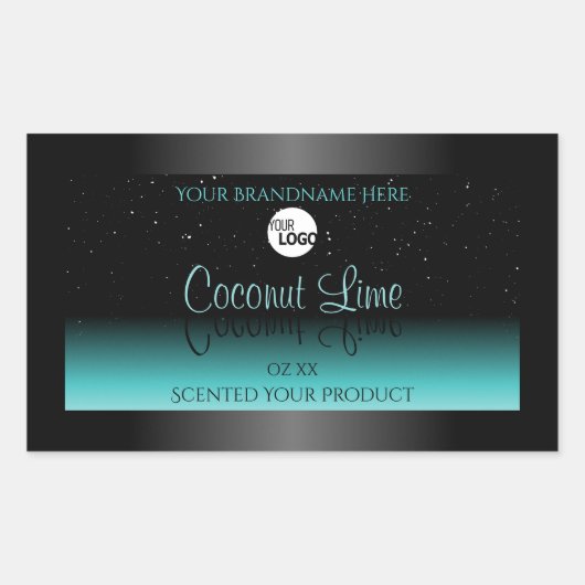ブラックティール(緑がかった色)グラデーション製品ラベルソフトグリッターロゴ 長方形シール (正面)