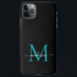 ブラックティール（緑がかった色）グリーンモノグラムフェミニンスクリプト名 iPhone 11Pro MAXケース<br><div class="desc">黒モダンガーリーティール（緑がかった色）緑モノグラムフェミニンスクリプト名電話ケース</div>