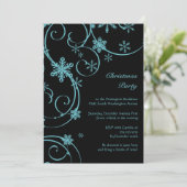 ブラックティール（緑がかった色）スノーフレークズクリスマスパーティの招待状 招待状 (スタンド正面)