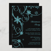 ブラックティール（緑がかった色）スノーフレークズクリスマスパーティの招待状 招待状 (正面/裏面)