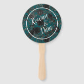 ブラックティール（緑がかった色）バラゴシックエレガントな結婚式 ハンドファン (正面)