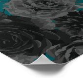 ブラックティール(緑がかった色)バラゴシックエレガントな結婚式 ポスター (角)