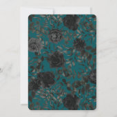 ブラックティール（緑がかった色）バラゴシックエレガントな結婚式 招待状 (裏面)