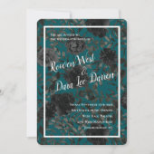 ブラックティール（緑がかった色）バラゴシックエレガントな結婚式 招待状 (正面)
