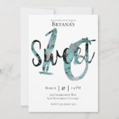 ブラックティール（緑がかった色）バラ金ゴールドピンクスウィート16バースデーパーティー 招待状 (正面)