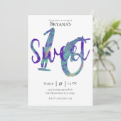 ブラックティール(緑がかった色)パープル金ゴールドスウィート16バースデーパーティー 招待状 (スタンド正面)