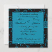 ブラックティール(緑がかった色)フェイクグリッターフローラ婚約パーティ 招待状 (裏面)