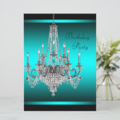 ブラックティール（緑がかった色）ブルーシャンデリアバースデーパーティー 招待状 (スタンド正面)