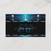 ブラックティール（緑がかった色）ブルースクイグルスパークルジュエルズモノグラム 名刺 (正面)