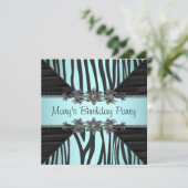 ブラックティール(緑がかった色)ブルーゼブラウーマンバースデーパーティー 招待状 (スタンド正面)