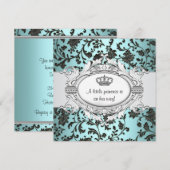 ブラックティール（緑がかった色）ブルーダマスクプリンセスベビーガールシャワー 招待状 (正面/裏面)