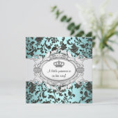 ブラックティール（緑がかった色）ブルーダマスクプリンセスベビーガールシャワー 招待状 (スタンド正面)