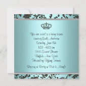 ブラックティール（緑がかった色）ブルーダマスクプリンセスベビーガールシャワー 招待状 (裏面)
