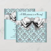 ブラックティール（緑がかった色）ブルーダマスクプリンセスベビーシャワー 招待状 (正面/裏面)