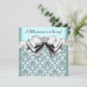 ブラックティール（緑がかった色）ブルーダマスクプリンセスベビーシャワー 招待状 (スタンド正面)