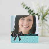 ブラックティール(緑がかった色)ブルーダマスクSweet sixteenパーティー 招待状 (スタンド正面)