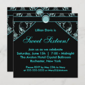 ブラックティール(緑がかった色)ブルーダマスクSweet sixteen招待状 招待状 (正面/裏面)