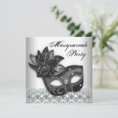 ブラックティール(緑がかった色)ブルーマスカレードパーティの招待状 招待状 (スタンド正面)