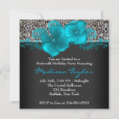 ブラックティール(緑がかった色)ブルーレオパードバースデーパーティー 招待状 (裏面)