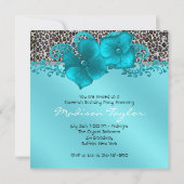 ブラックティール(緑がかった色)ブルーレオパード写真甘い16誕生日 招待状 (裏面)