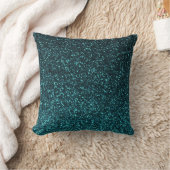ブラックティール(緑がかった色)ブルー輝くグリッター枕 クッション (ブランケット)
