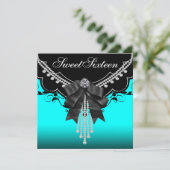 ブラックティール（緑がかった色）ブルーSweet sixteenバースデーパーティー 招待状 (スタンド正面)