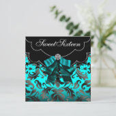 ブラックティール（緑がかった色）ブルーSweet sixteenバースデーパーティー 招待状 (スタンド正面)