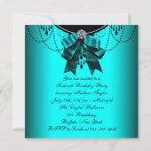 ブラックティール（緑がかった色）ブルーSweet sixteenバースデーパーティー 招待状 (裏面)