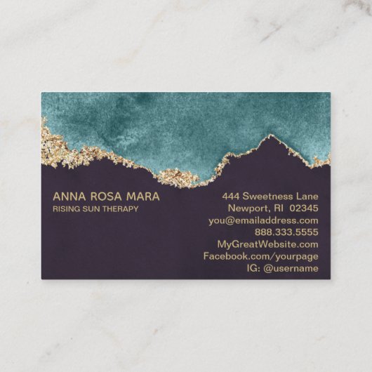 *~*ブラックティール(緑がかった色)モスゲートジオード金ゴールドグリッター 名刺 (裏面)