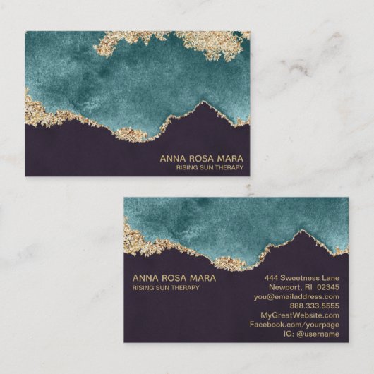 *~*ブラックティール(緑がかった色)モスゲートジオード金ゴールドグリッター 名刺 (正面/裏面)