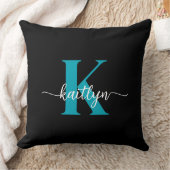 ブラックティール（緑がかった色）モノグラム クッション (ブランケット)