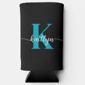 ブラックティール（緑がかった色）モノグラム スリム缶クーラー (正面)