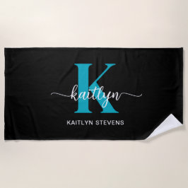 ブラックティール（緑がかった色）モノグラム ビーチタオル