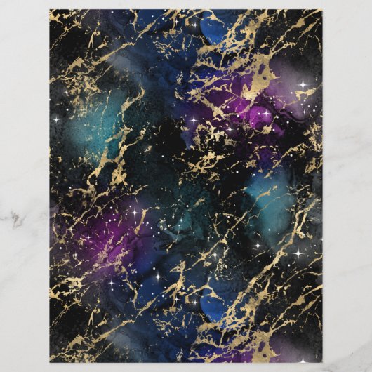 ブラックティール（緑がかった色）大理石銀河系スクラップブック紙シート (裏面)