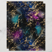 ブラックティール（緑がかった色）大理石銀河系スクラップブック紙シート (正面/裏面)