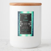 ブラックティール（緑がかった色）製品ラベルダイヤモンドハートとロゴ フードラベル (正面)