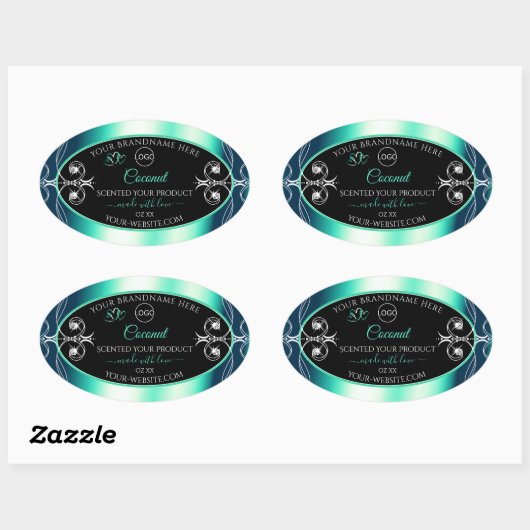 ブラックティール(緑がかった色)製品ラベルダイヤモンドハートとロゴ 楕円形シール (シート)
