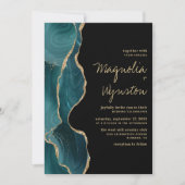 ブラックティール(緑がかった色)金ゴールドアゲートゲ結婚ード 招待状 (正面)