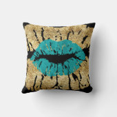 ブラックティール（緑がかった色）金ゴールドグリッターキスリップメタリックグラム クッション (裏面)