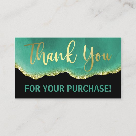 ブラックティール（緑がかった色）金箔グリッターアゲートありがとう 名刺 (正面)