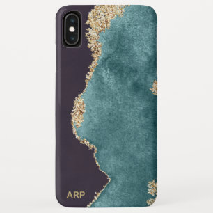 *~*ブラックティール(緑がかった色)Agate Geode金ゴールドグリッター iPhone XS Maxケース