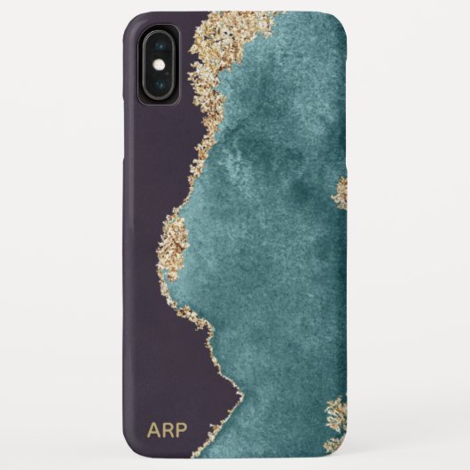 *~*ブラックティール(緑がかった色)Agate Geode金ゴールドグリッター Case-Mate iPhoneケース (裏面)